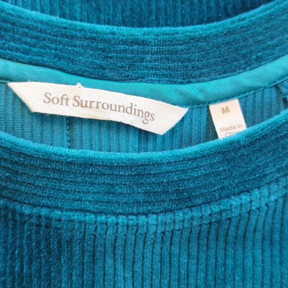 Soft Surroundings Women M Blue Tunic Top Velour Corduroy Button Back Long Sleeve - Picture 7 of 12